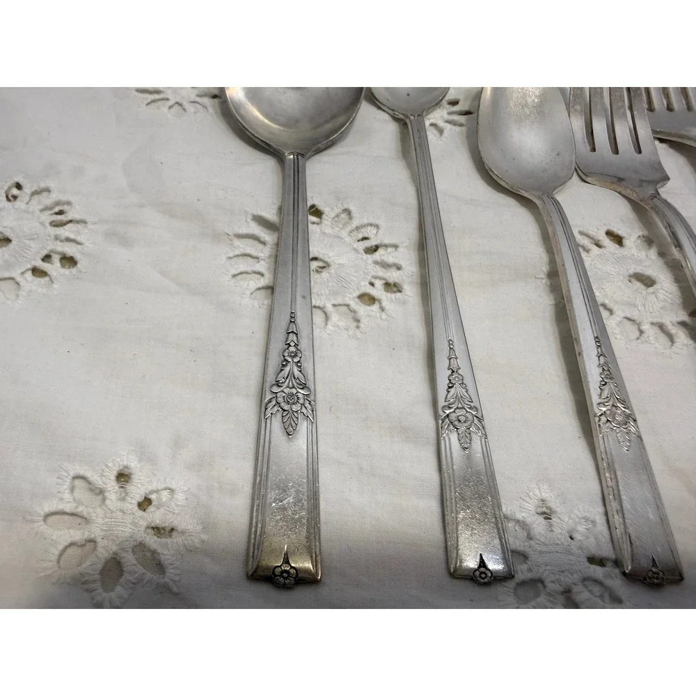 Vintage Silver Plated Flatware Set 36pc Floral Pattern Naken Tarnish Proof Chest